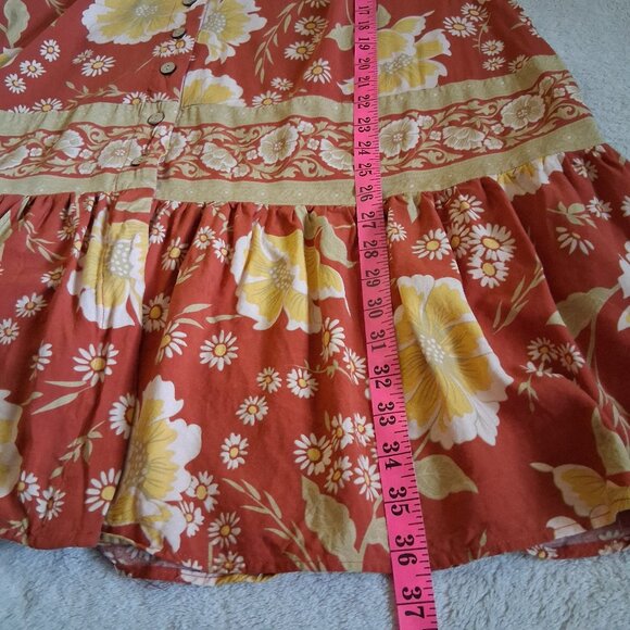 Cynthia Rowley Women's Size Large Burnt Orange Floral Bohemian Midi Skirt - Picture 12 of 12